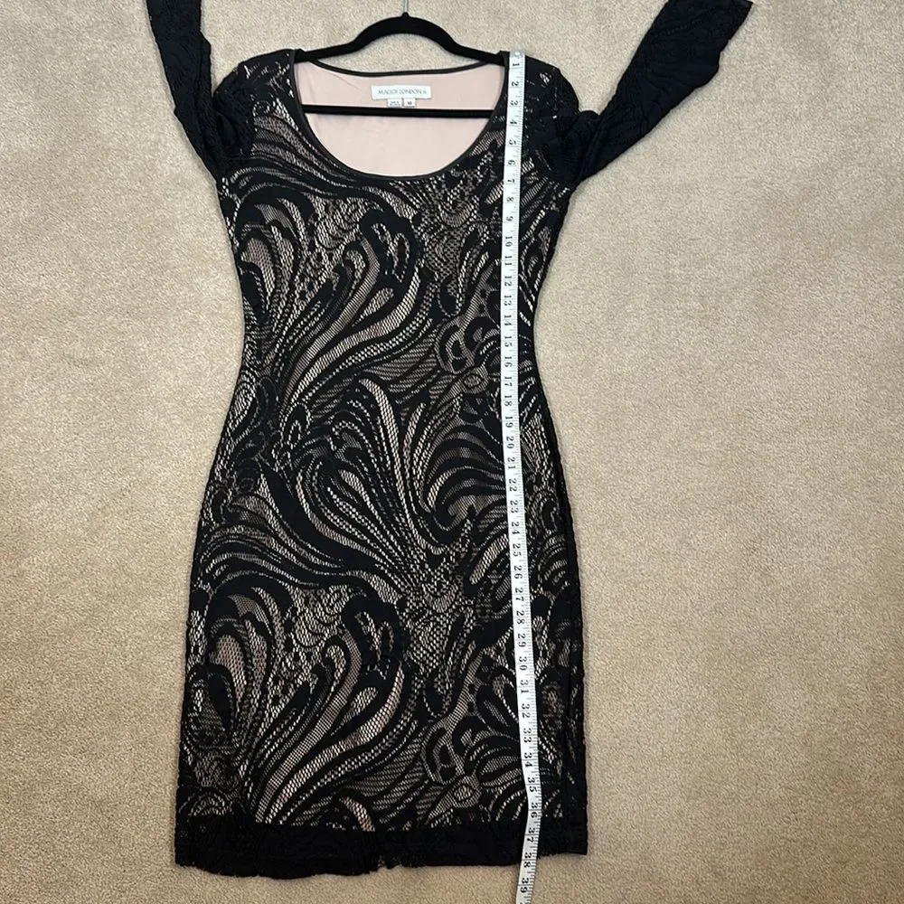 Maggy London Black Lace Midi Longsleeve Fairy Whimsygoth Dress Women Size 10